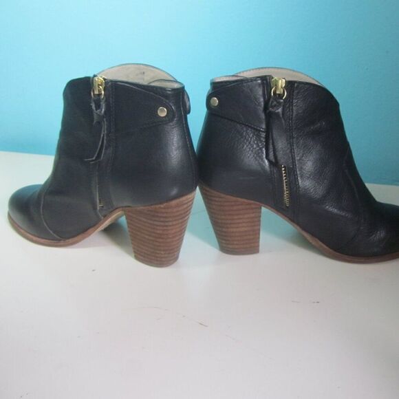 Boden Black Leather Stacked Heel Booties Womens Size 37 US 6.5 Side Zip  3" Heel - Picture 9 of 13